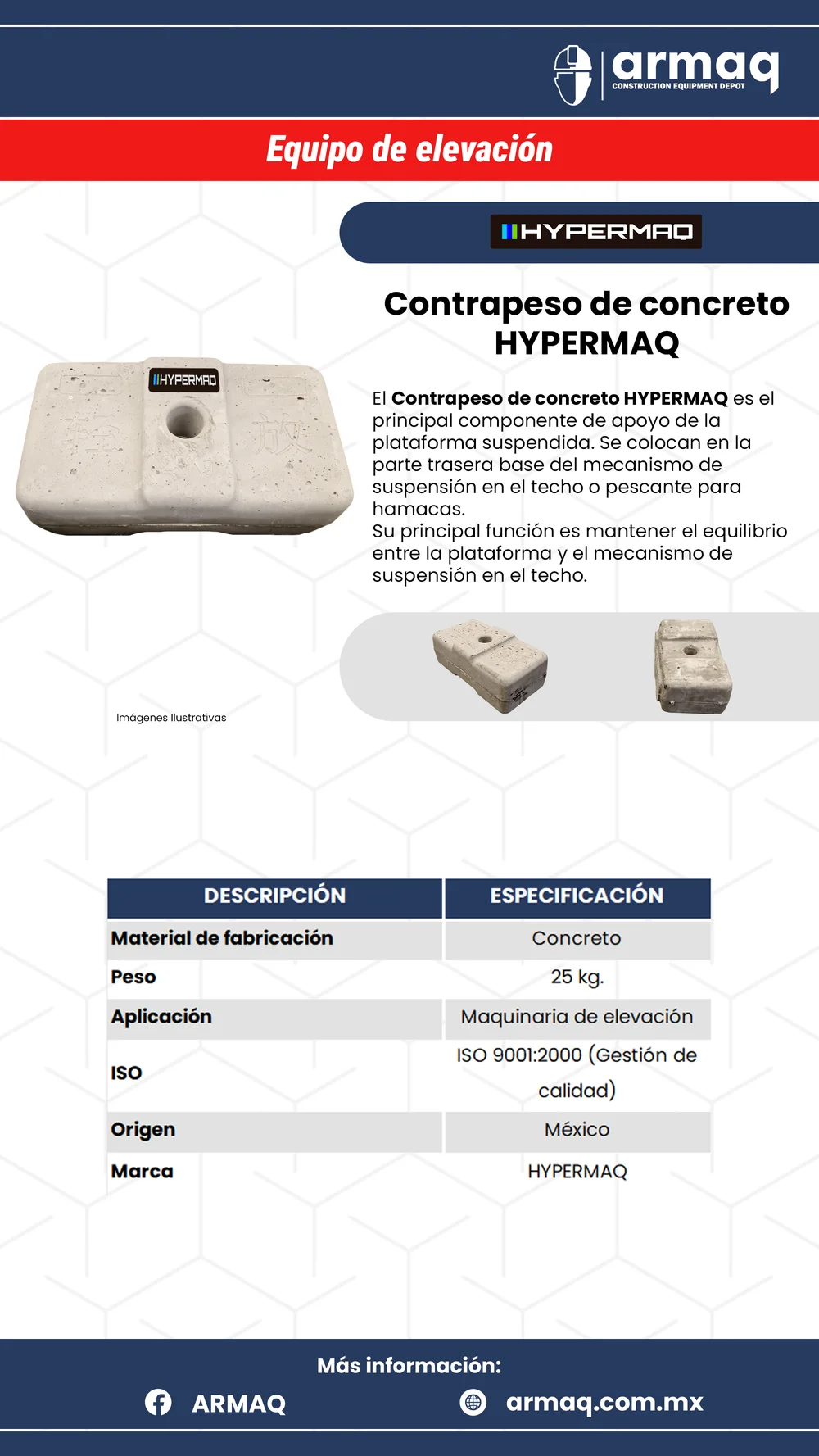 Ficha técnica Contrapeso de concreto 25 kg HYPERMAQ