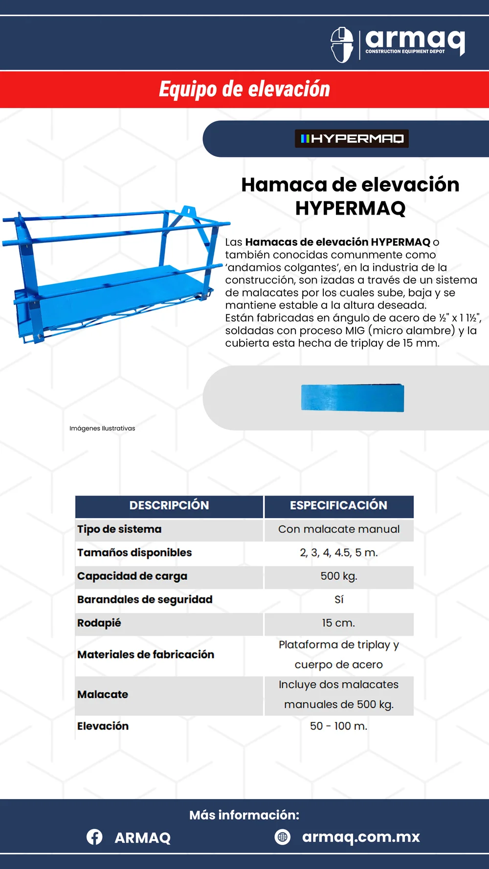Ficha técnica de Hamaca de elevación HYPERMAQ